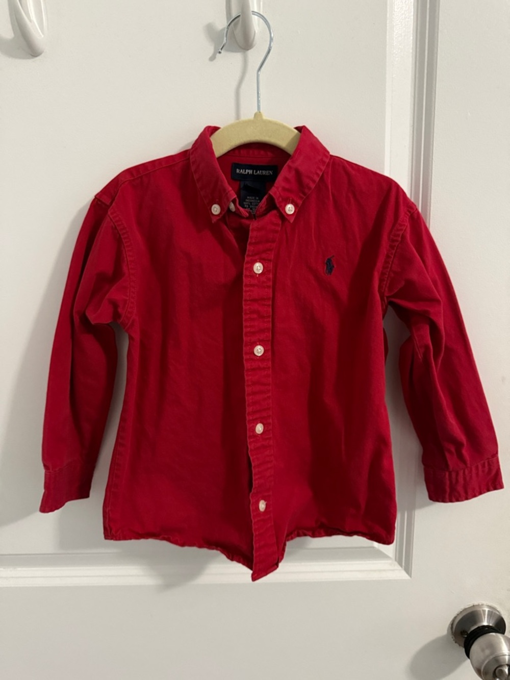 Ralph Lauren Boys Red Button-Down Oxford Shirt with Navy Pony- size 4T